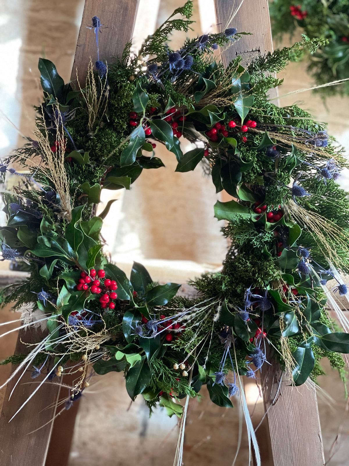 Small Christmas Wreath - Holly & Eryngium