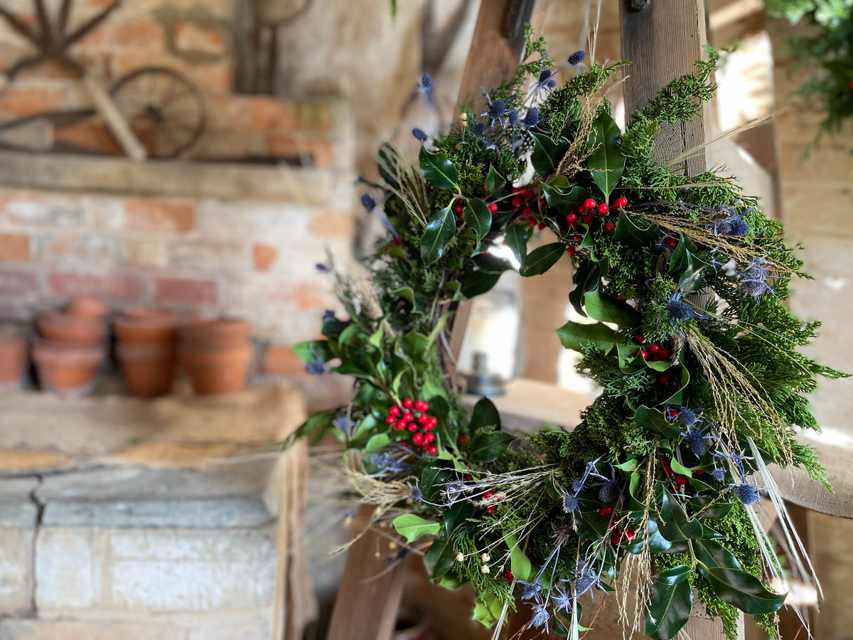 Small Christmas Wreath - Holly & Eryngium