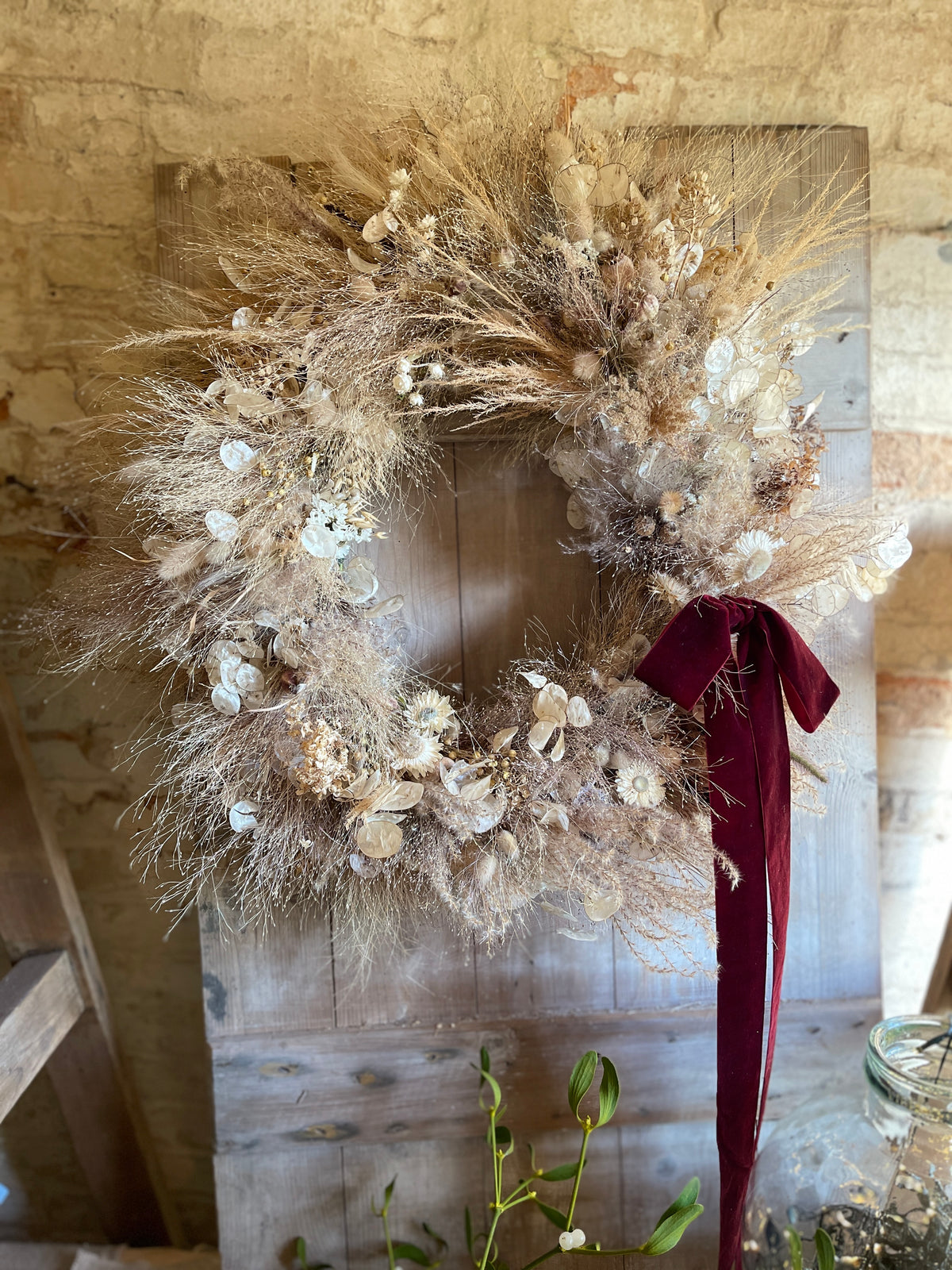 Extra Large Dried Flower Wreath - Silver White