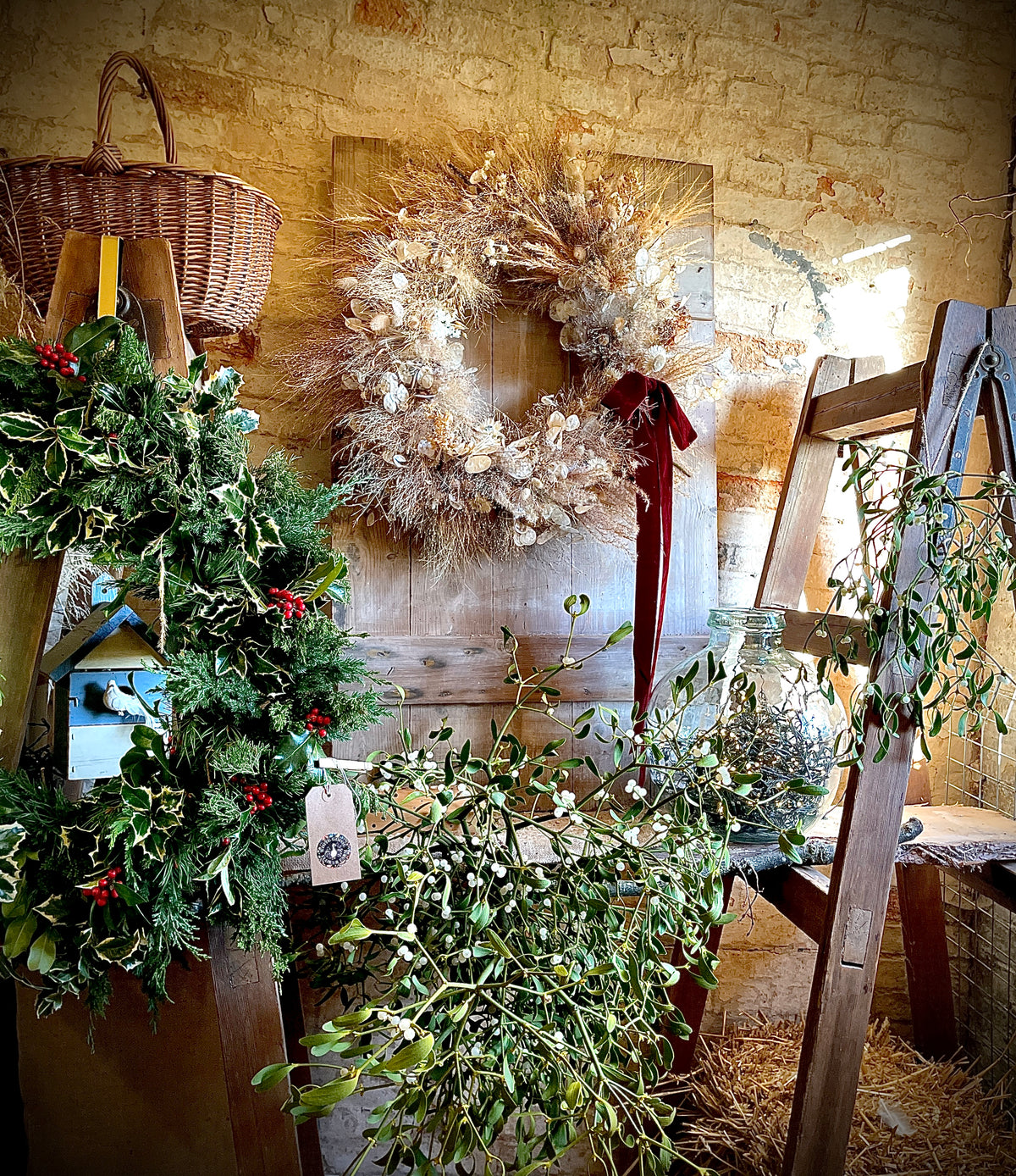 Extra Large Dried Flower Wreath - Silver White