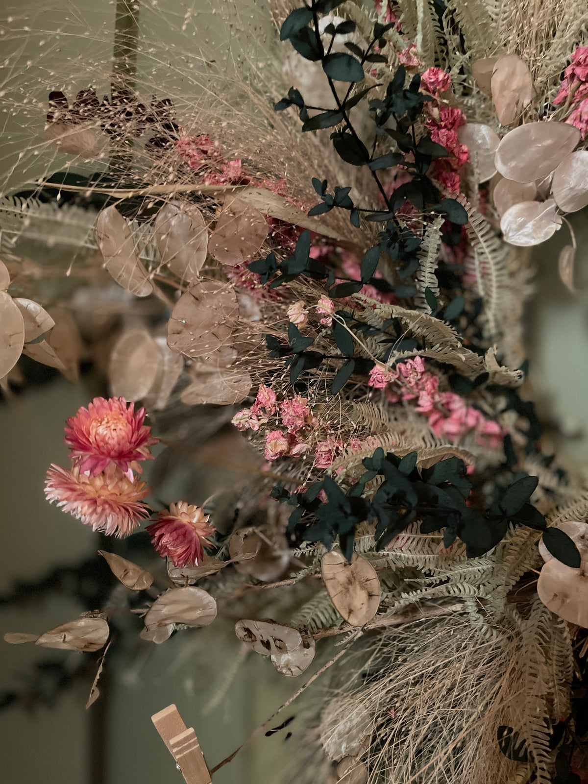 Large Dried Flower Wreath - Pinks and Green