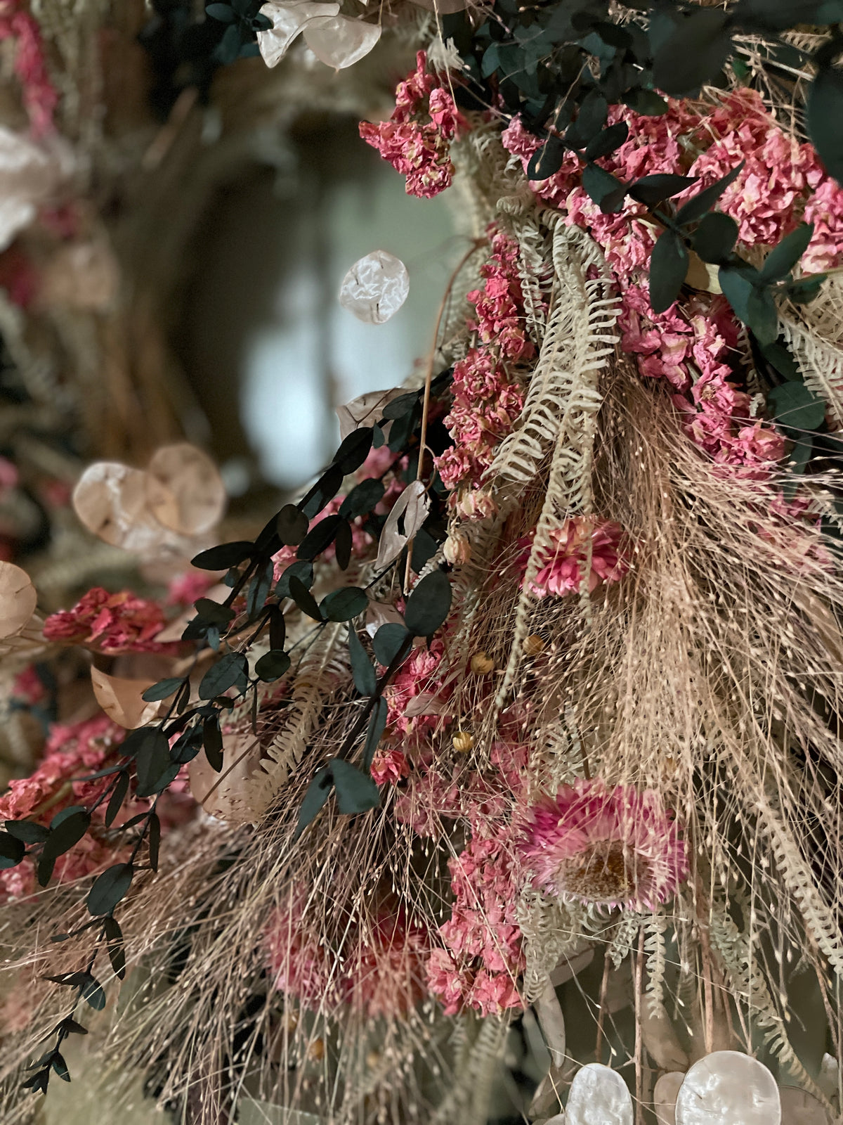 Large Dried Flower Wreath - Pinks and Green