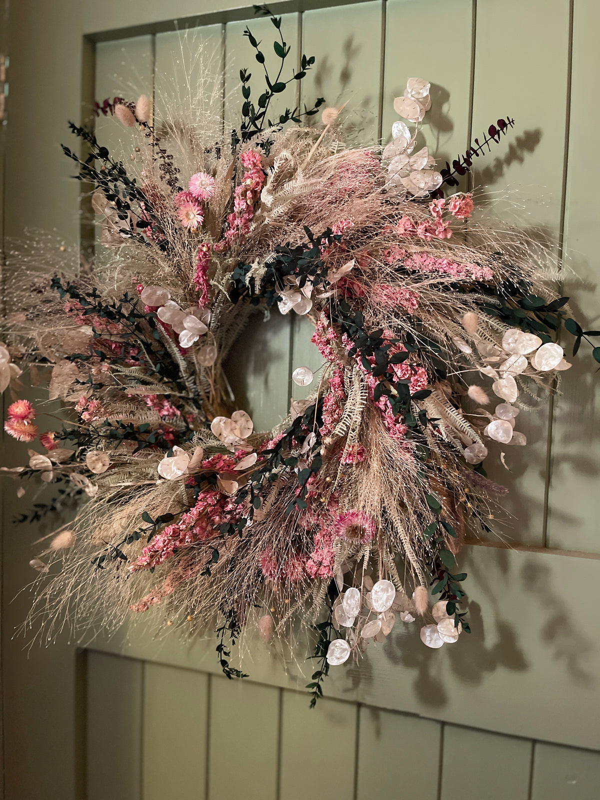 Large Dried Flower Wreath - Pinks and Green